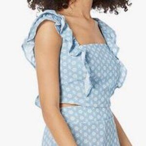 BCBGeneration TOP NEW Size LARGE Flutter Strap Bow Tie Crop Color Eyelet Party